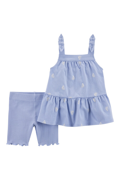 Set dos piezas de algodón, short ciclista y musculosa, diseño veleros Sin color