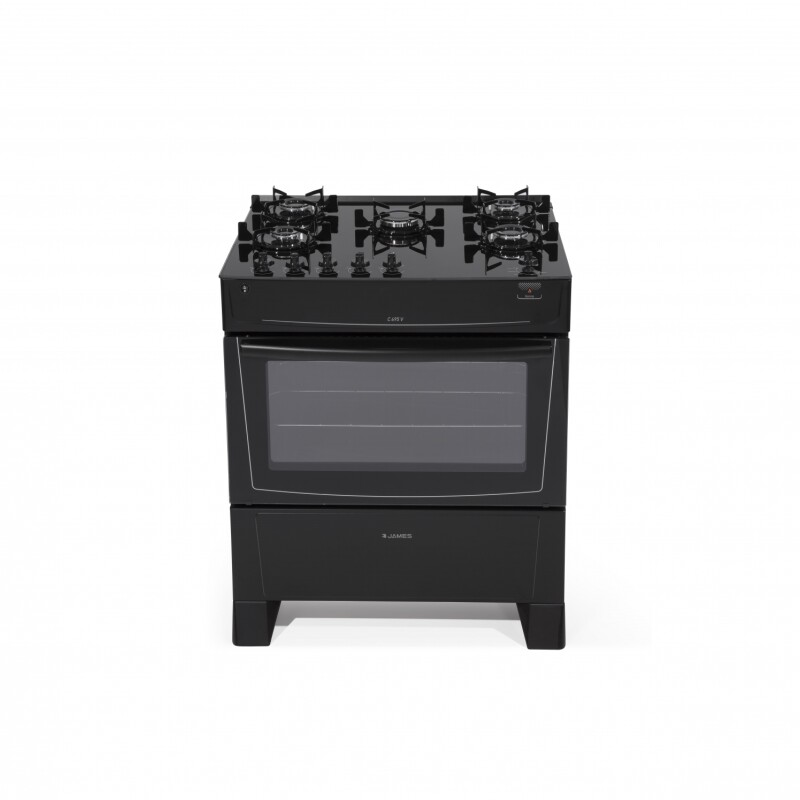 Cocina A Gas James 5 Hornallas Negra Con Mesada De Vidrio Negra C 695 V Cocina A Gas James 5 Hornallas Negra Con Mesada De Vidrio Negra C 695 V