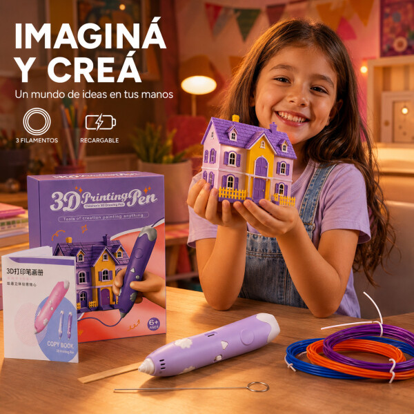 Lapicera 3D Infantil Recargable con Filamentos Violeta 1