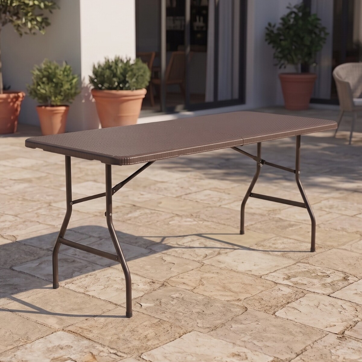 Mesa Plegable Simil Rattan 180 Marrón 