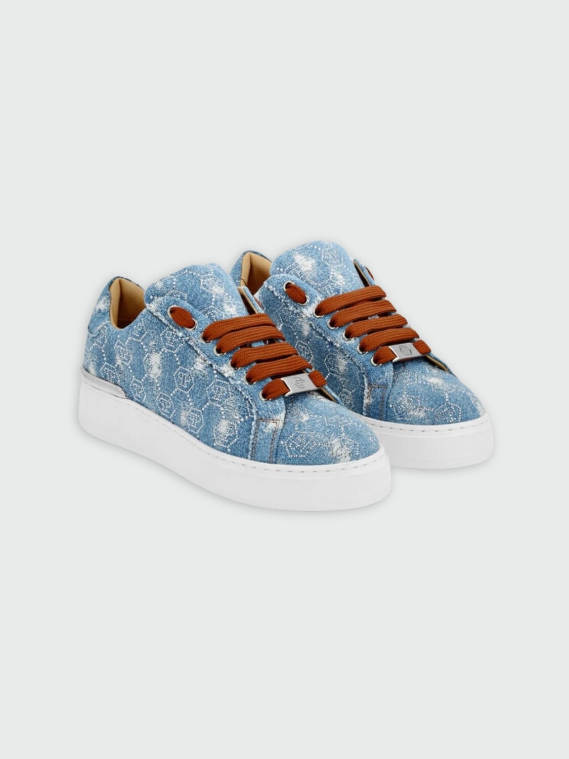 PHILIPP PLEIN - zapatillas denim monograma con strass Celeste