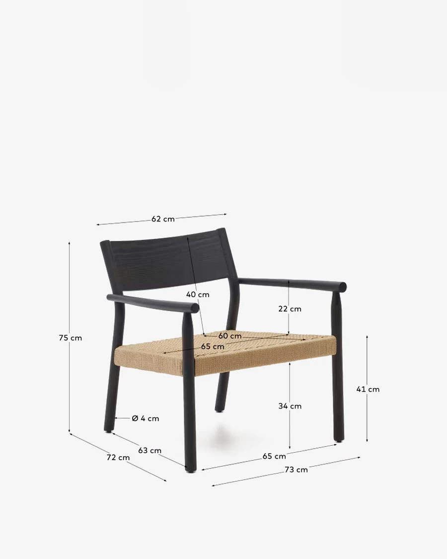 Butaca Yalia de madera maciza roble FSC 100% acabado negro y asiento de cuerda de papel