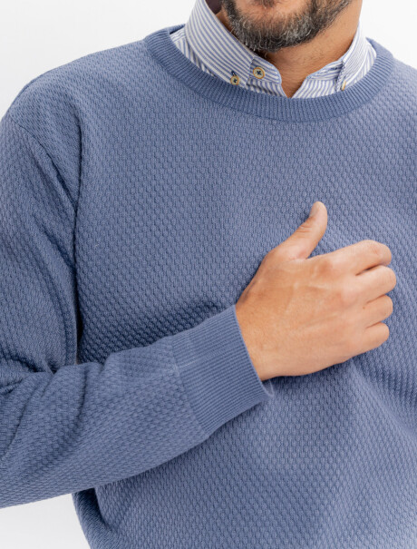 Buzo tejido panal azul piedra