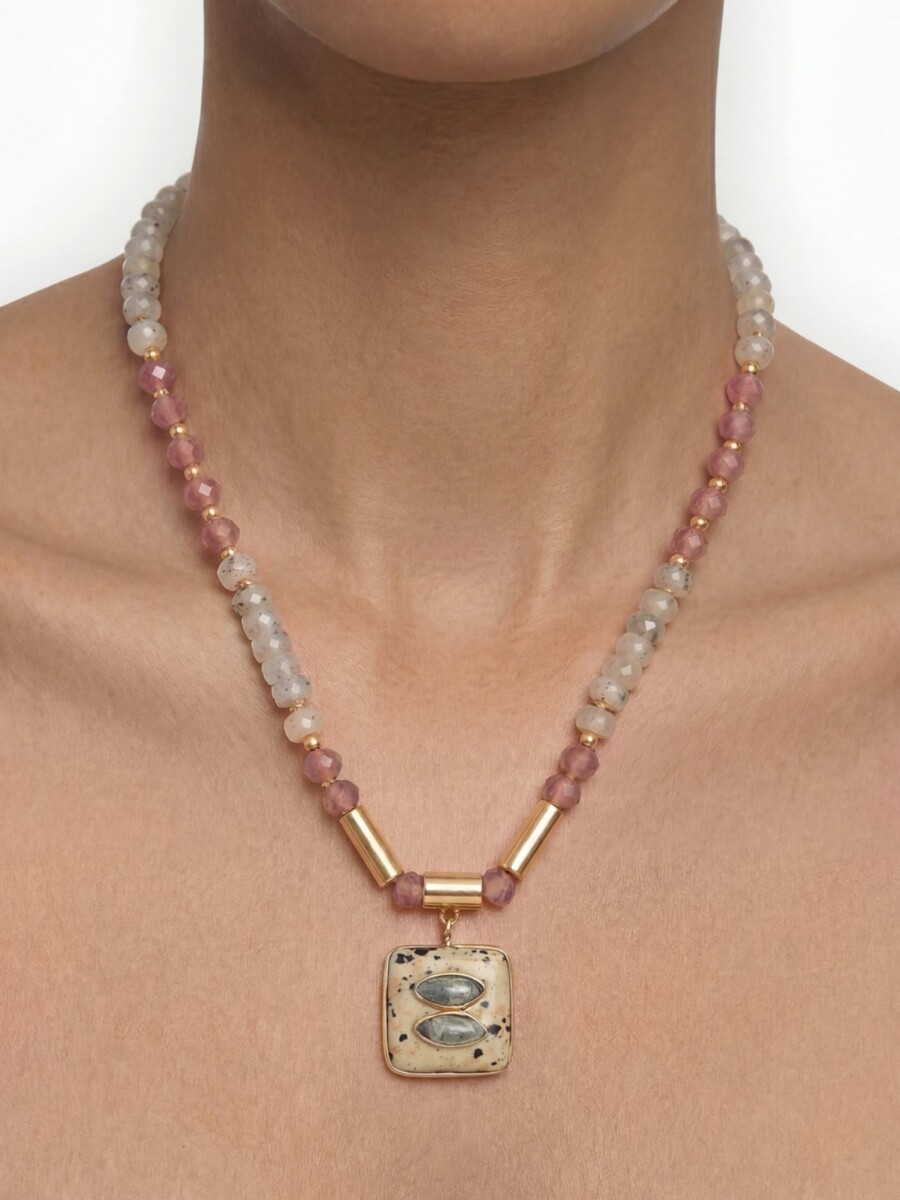 Collar Corto Con Cuentas De Piedras Y Vidrio multicolor