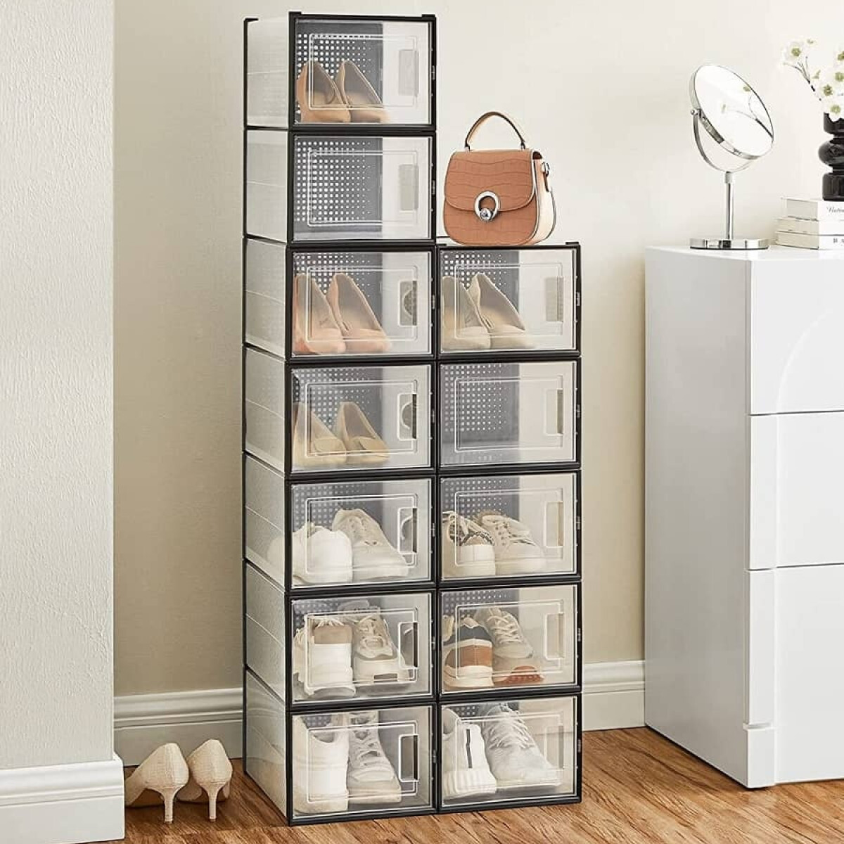 Caja zapatera apilable para ordenar zapatos - negro 