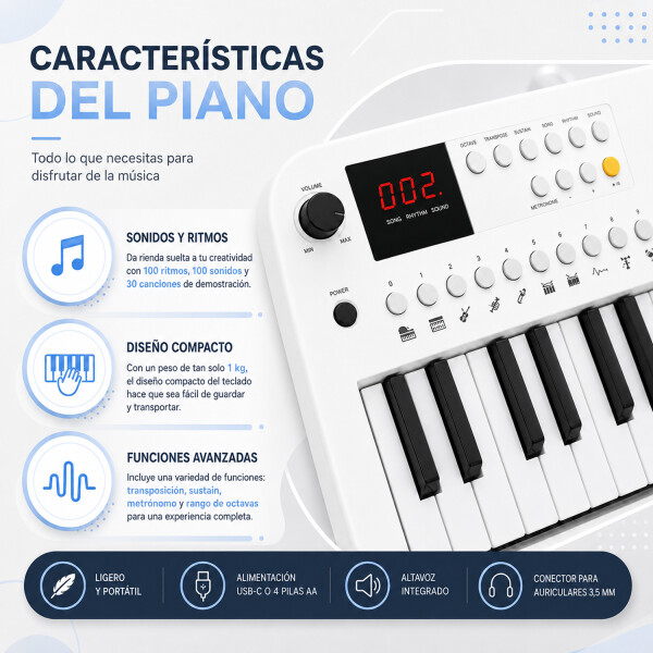Organo Musical Infantil Medeli 37 Teclas Portátil Mk1 BLANCO