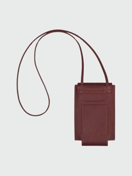 Longchamp -Tarjetero y portacelular de cuero, Le pliage Bordó