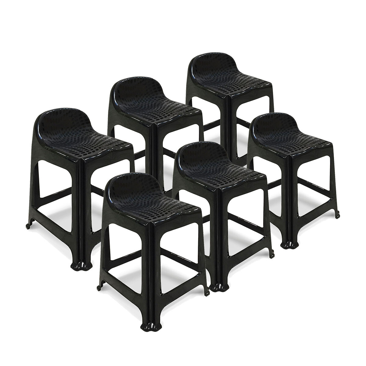 Banquetas x6 con respaldo apilable resistente - NEGRO 