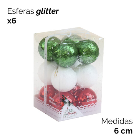 Esferas Con Glitter Verde Blanco Y Rojo X6 Unidades 6cm Esferas Con Glitter Verde Blanco Y Rojo X6 Unidades 6cm