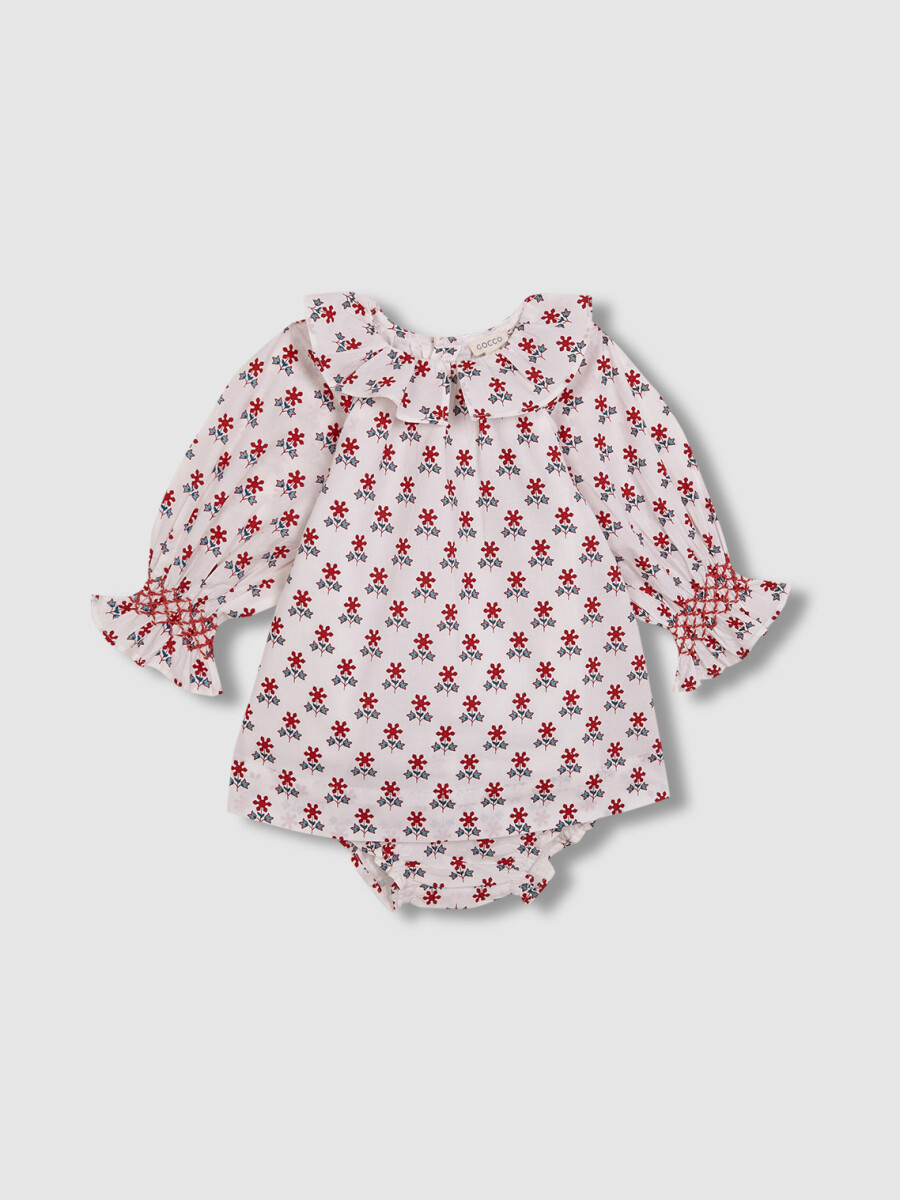 Vestido Estampado Suelto Con Cuello Volante Blanco Roto