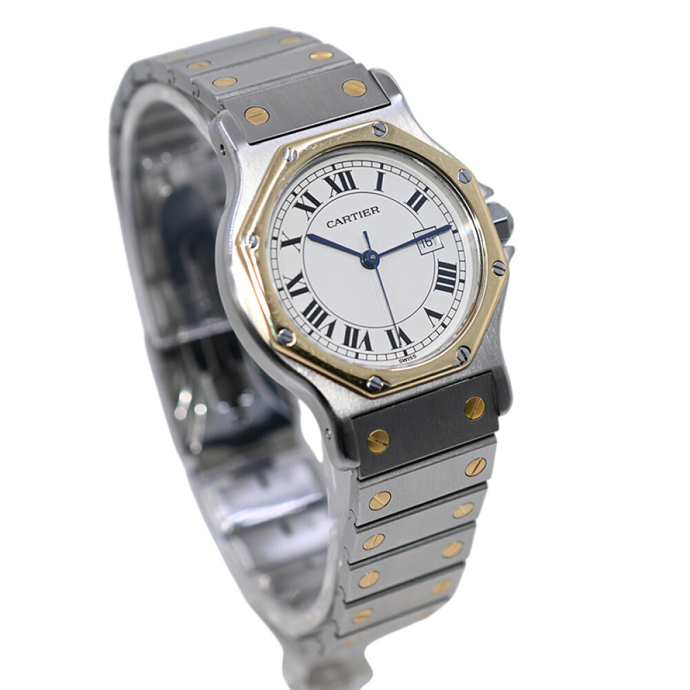 Cartier Santos Octagon unisex modelo 2966 automático con calendario, acero y oro Cartier Santos Octagon unisex modelo 2966 automático con calendario, acero y oro