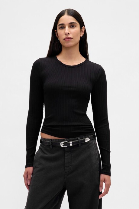 Remera Rib Manga Larga Mujer Black