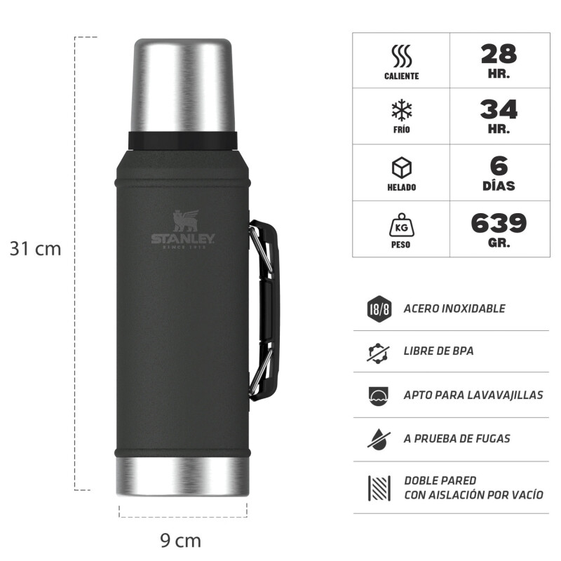Combo Stanley Classic 940ml + Mate 230ml + Bombilla Spoon Acero Inoxidable Negro