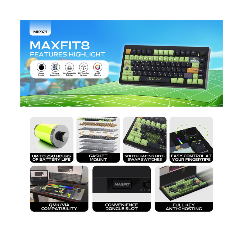 Teclado Gamer Fantech MK921 Zoro One Piece Switch White Teclado Gamer Fantech MK921 Zoro One Piece Switch White