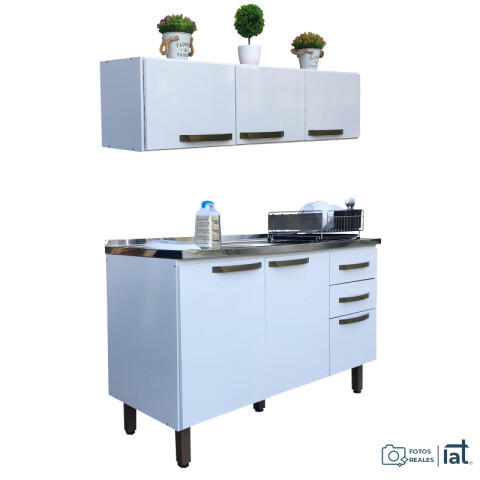 Bajo Mesada 3 Puertas 2 Cajones + Pileta Central Tramontina Acero Inoxidable + Aéreo 3 Puertas - Blanco Bajo Mesada 3 Puertas 2 Cajones + Pileta Central Tramontina Acero Inoxidable + Aéreo 3 Puertas - Blanco
