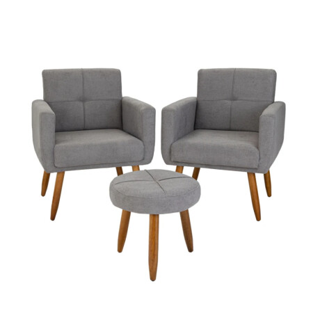 Kit Rustico 2 Poltrona + 1 Puff Havana Gris