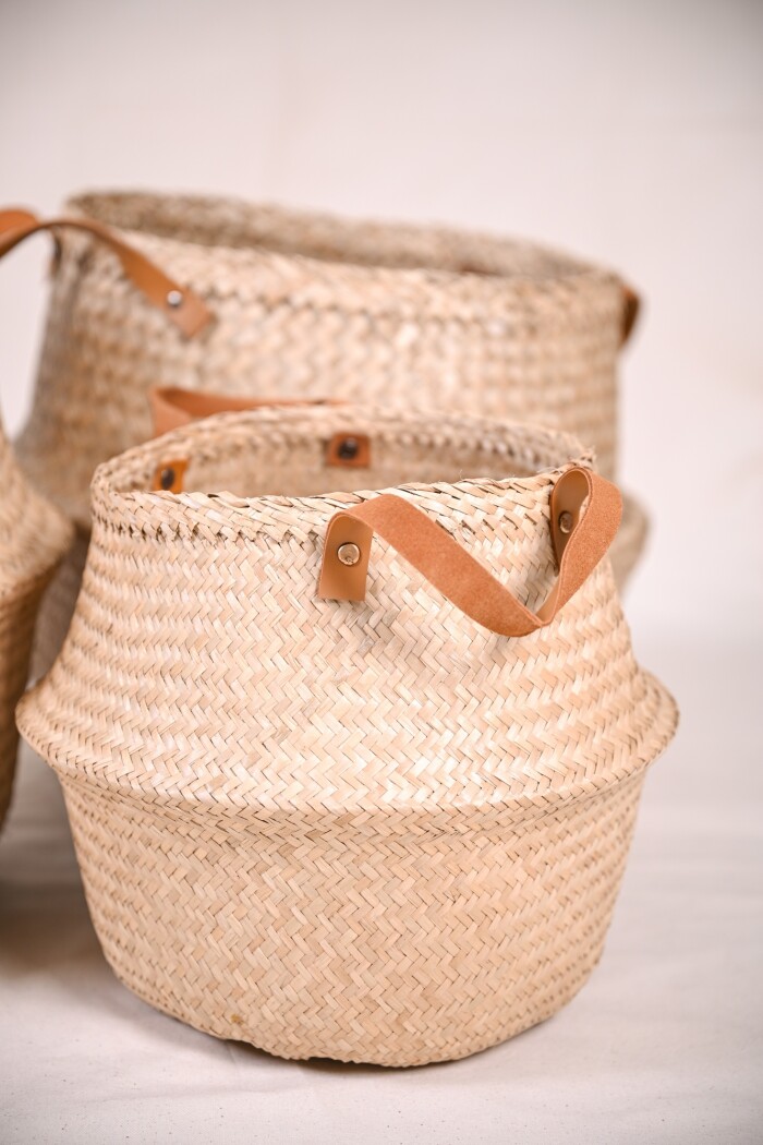Cesto Fibra Natural Asa Cuero Xxs Natural
