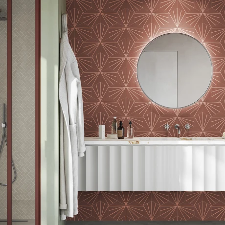 Porcelanato Hexagonal Rojo Decorado 21X18.2Cm Piso Pared GAMAS DE ROJO