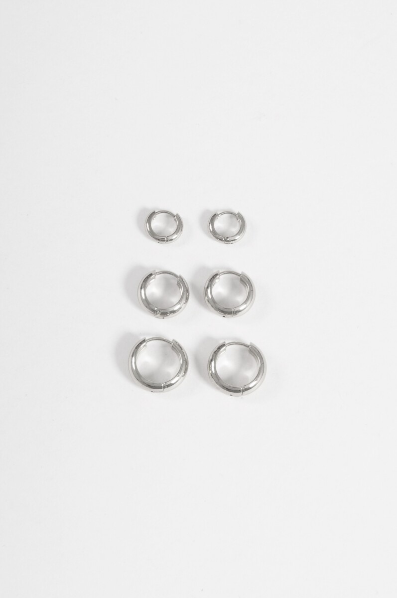 Set de tres aros gruesos acero - plateado 