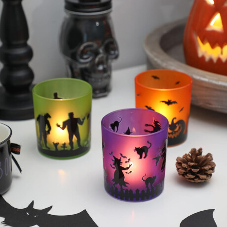 Vasos portavelas Halloween con luces LED Halloween Violeta
