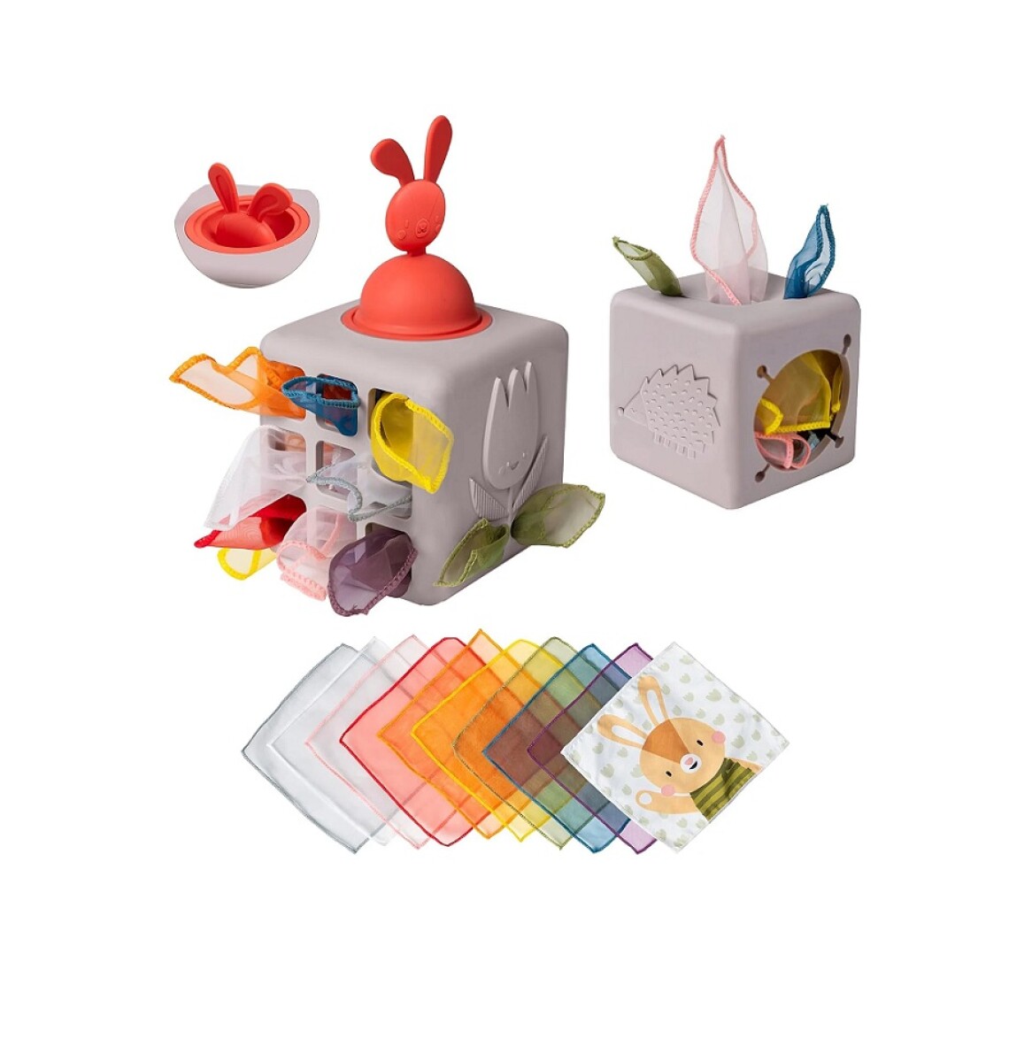 cubo de trapitos silicona Pop-up taf toys 