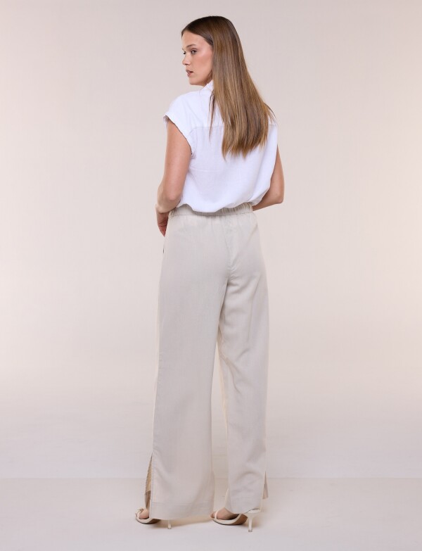 Pantalón De Lino Wide Leg BEIGE