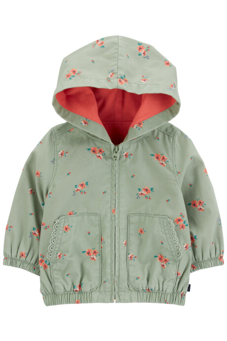 Campera de algodón, con forro y capucha, diseño floral Sin color