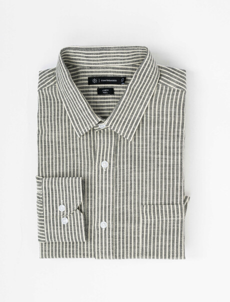 Camisa m/l efecto lino rayada negro