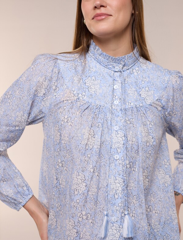 Blusa Cuello Mao Con Cordel Printed CELESTE/MULTI