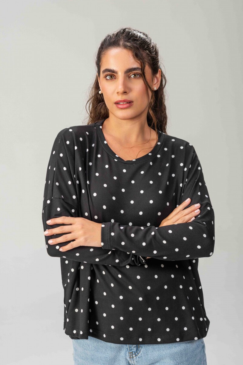 Remera Popi - Polka dots negro y blanco 