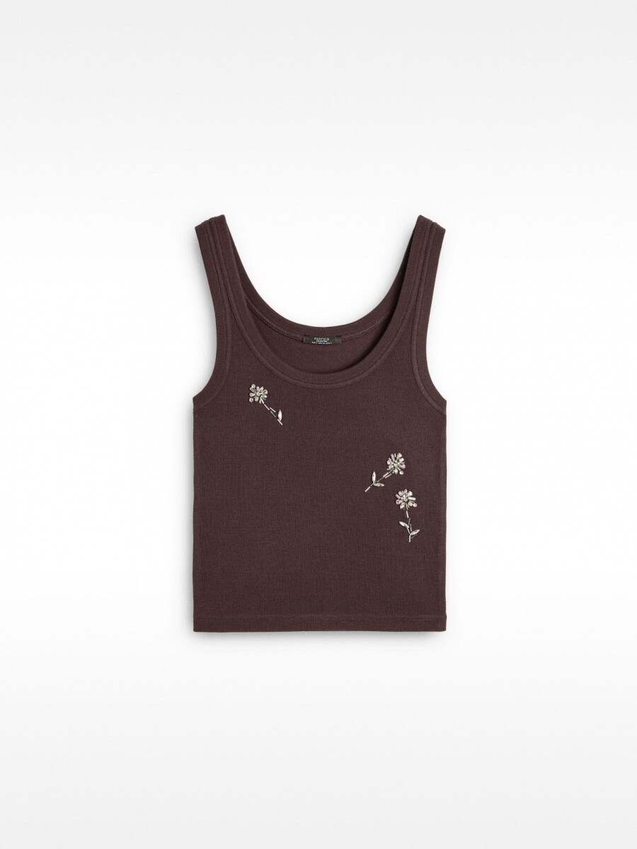 Top Con Flores De Abalorios marron