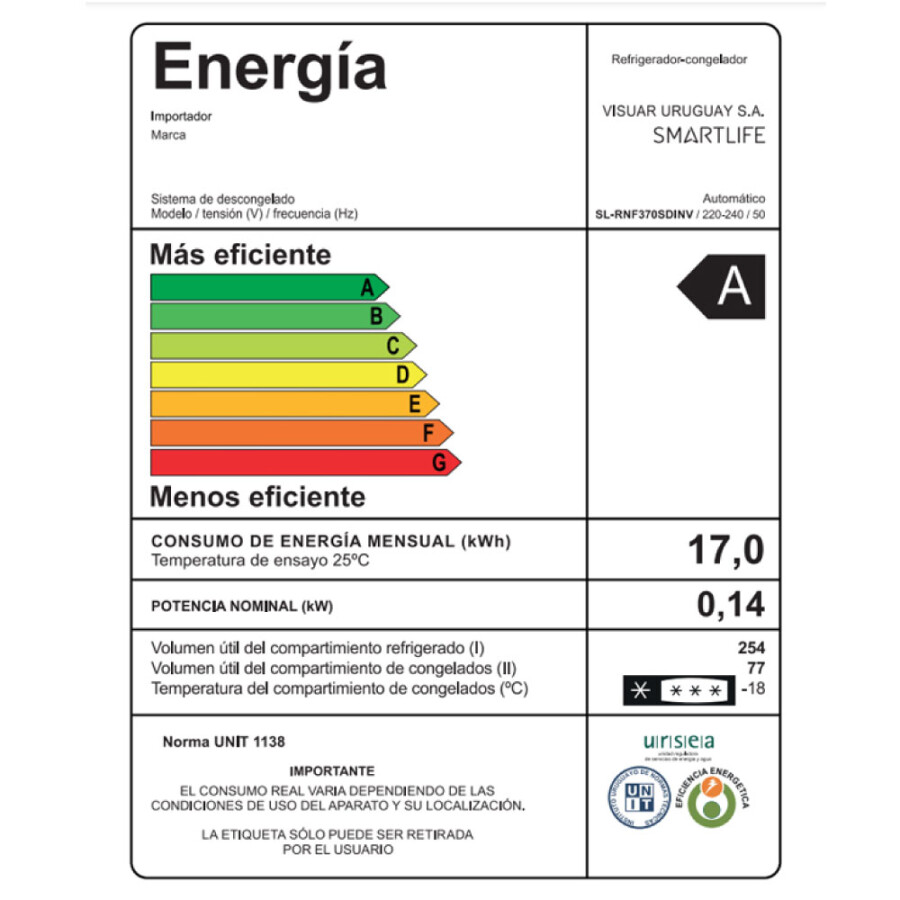 Refrigerador Smartlife Frío Seco SL-RNF370SDINV Refrigerador Smartlife Frío Seco SL-RNF370SDINV