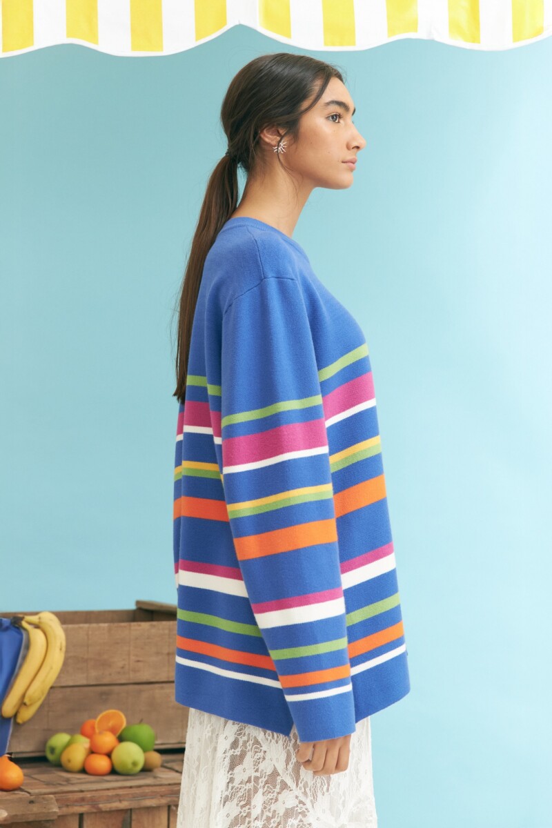 Cardigan rayado multicolor azul