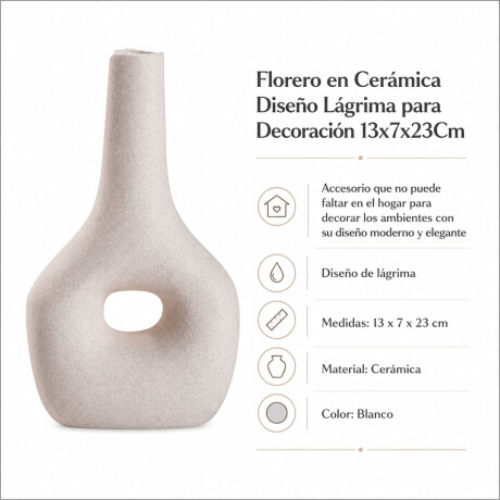 Florero en Cerámica Diseño Lágrima para Decoración 13x7x23Cm Blanco