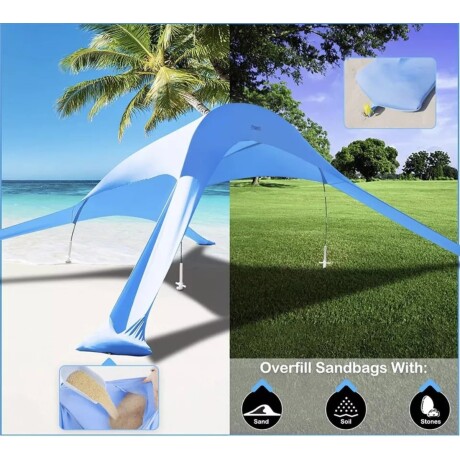 Gazebo carpa de playa, 4 patas Celeste
