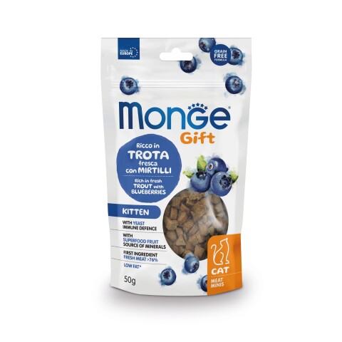 Monge Gift Cat Meat Minis Kitten Trout & Blueberries 50 gr Monge Gift Cat Meat Minis Kitten Trout & Blueberries 50 Gr