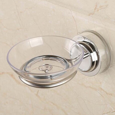 Jabonera Platillo c/ Ventosa p/ Pared en Acero Inox-Acrílico Plateado