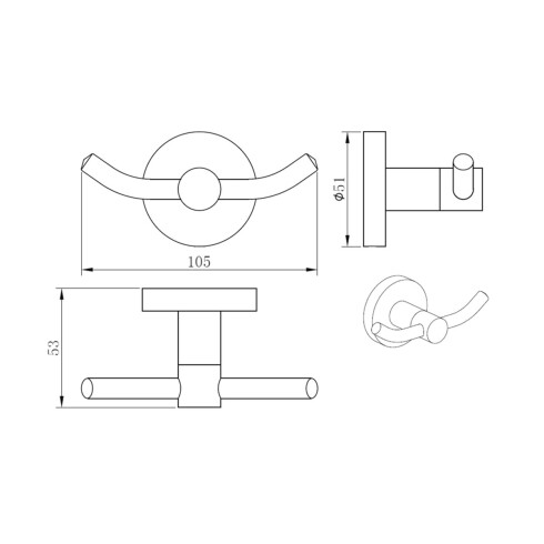PERCHA METALICA SATINADA TIPO ACCESORIO LINEA ROMA GRIS GRIS-BRUSHED NICKEL