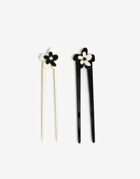 Peinetas y Palitos Flores Set De Peinetas Flor - Combinacion Bicolor