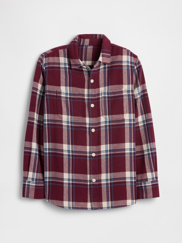 V-LS FLANNEL TUSCAN RED