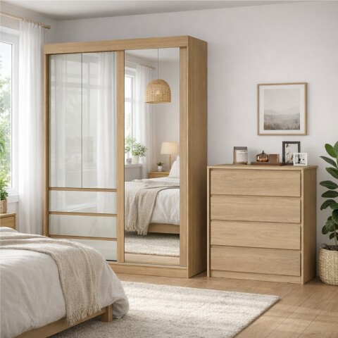 Combo Dormitorio Premium: Ropero Bagdá 100% MDF con Espejo y Cómoda Carla – Castaño Combo Dormitorio Premium: Ropero Bagdá 100% MDF con Espejo y Cómoda Carla – Castaño