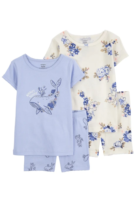 Pijama cuatro piezas de algodón, dos bermudas y dos remeras manga corta diseños ballenas y flores Pijama cuatro piezas de algodón, dos bermudas y dos remeras manga corta diseños ballenas y flores