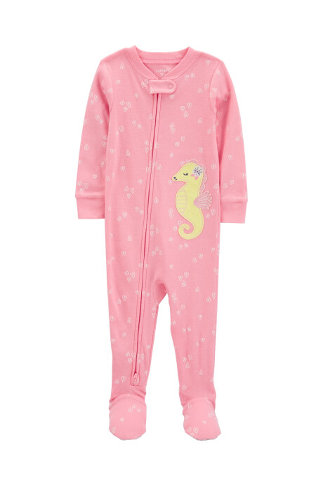 Pijama una pieza de algodón, estampa hipocampo. Talles 2-5T Sin color