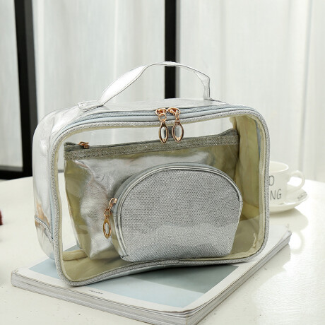 Necessaire 3 Estuches Metalizados Plateado