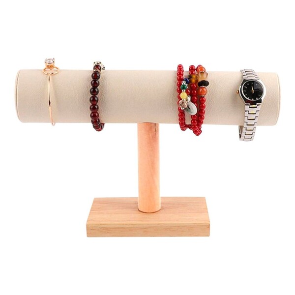 Soporte Exhibidor De Reloj Joyería Estante Madera Maciza Color Variante BEIGESIMILGAMUZA