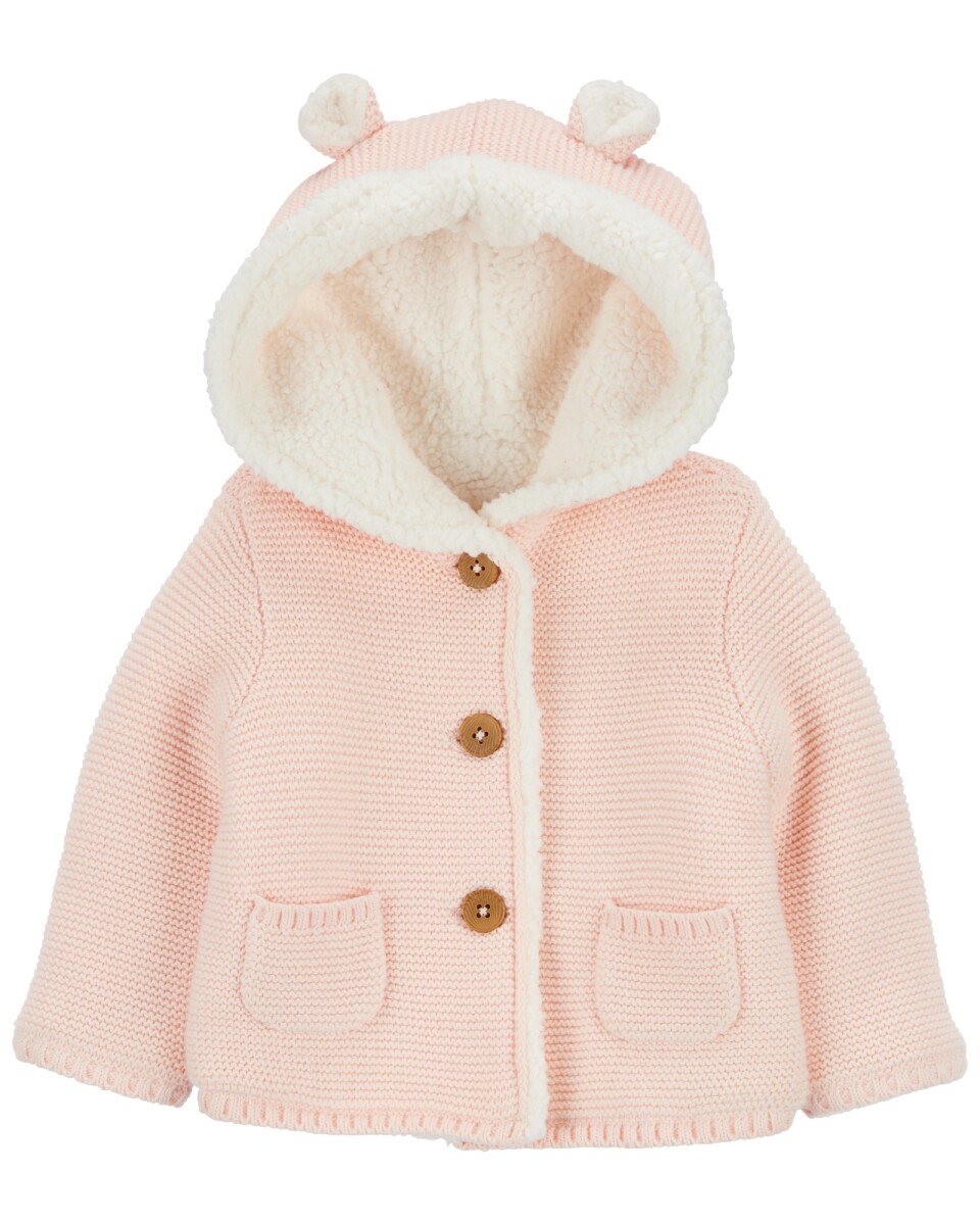 Campera de algodón, con forro de sherpa, rosada 