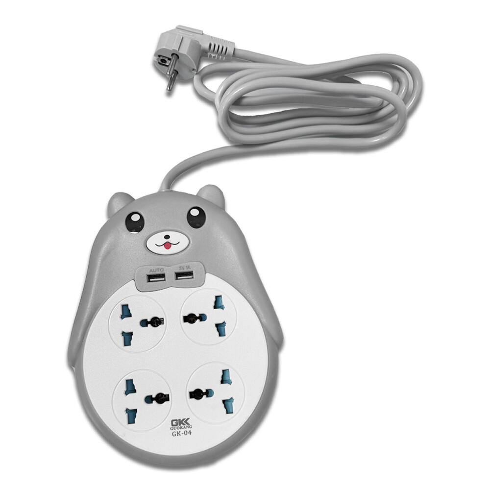 Alargue Con Diseño De Osito y 2 Puerto USB Gris