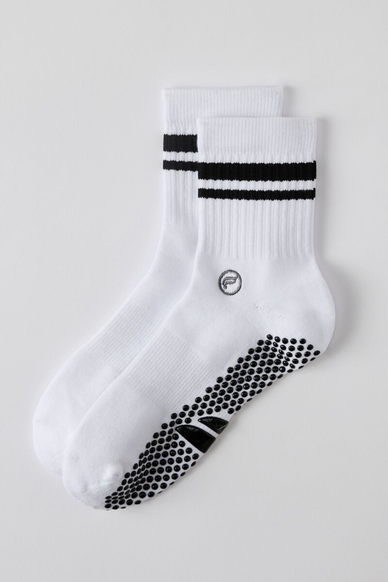Medias The Powerhouse Quarter Crew Grip Sock Hombre - Classic White/Black Stripe 