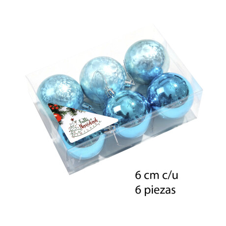 Esferas Metalizada Y Con Glitter X 6 Unidades 6cm Azul Unica