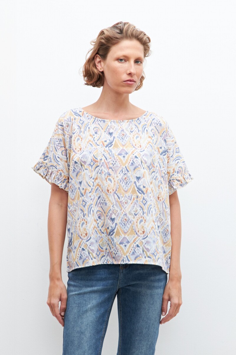 Blusa estampada con volados multicolor